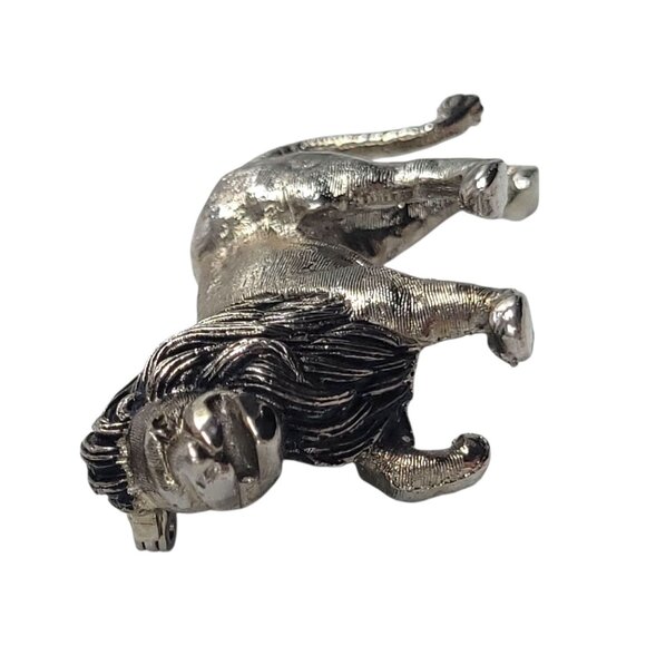 Vtg Signed Polcini Lion Brooch Pin Silver-Tone Figural Animal Leo Jungle King - Picture 6 of 10